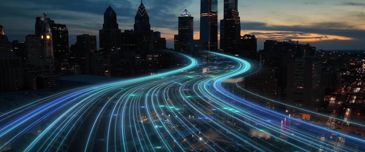 Des lumières sur le paysage urbain moderne la nuit.